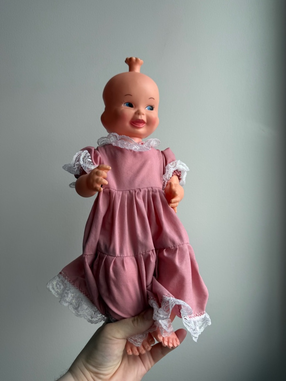 c1930-40s Vintage 3 Faced Smiling Crying Sleeping Doll by Reliable Toys